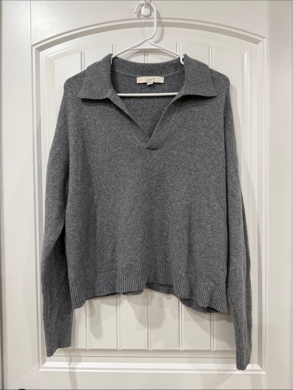 LOFT Charcoal Gray Johnny Collared V-Neck Pullover